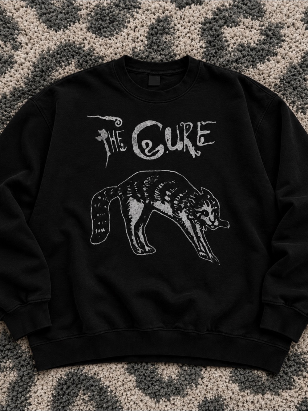 Gildan Black Crewneck Sweatshirt with Light Gray 'The Cure' Fox Graphic